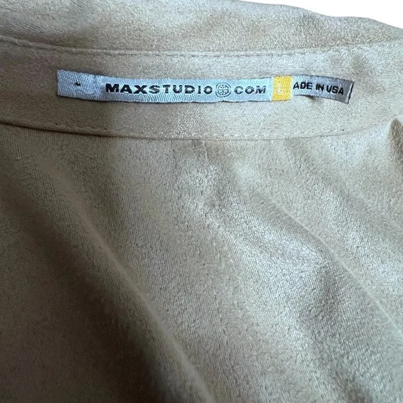 VINTAGE MAXSTUDIO Faux Suede 90s Y2K Beige Chamois Flare Sleeve Blouse SZ: L - Picture 6 of 10